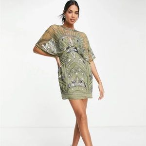 ASOS Chiffon batwing embellished beaded sequin mini cocktail dress